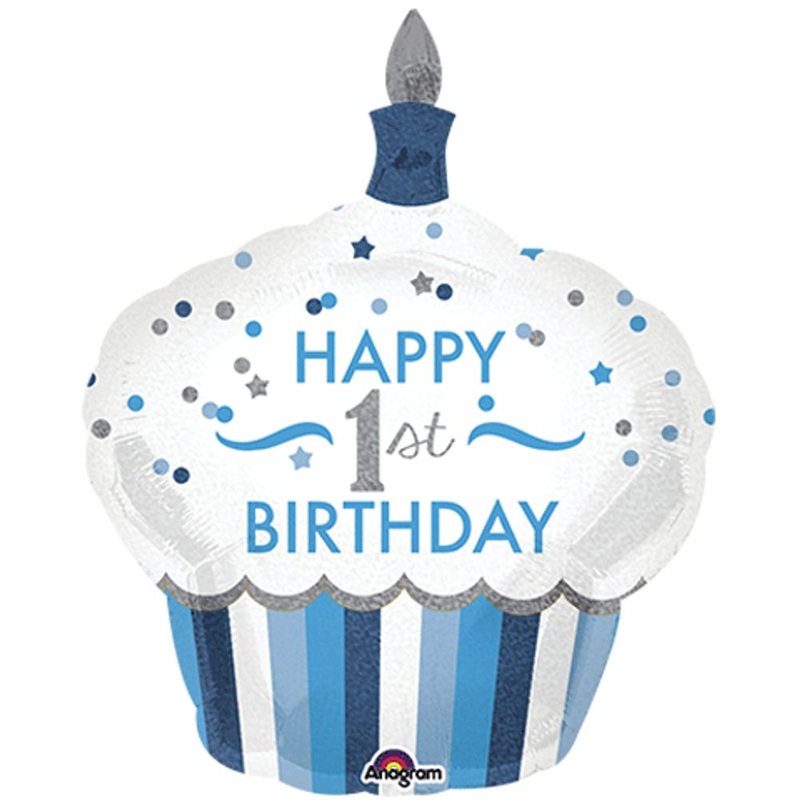 1ST BIRTHDAY CUPCAKE BOY HOLOGRAPHIC SUPER SHAPE