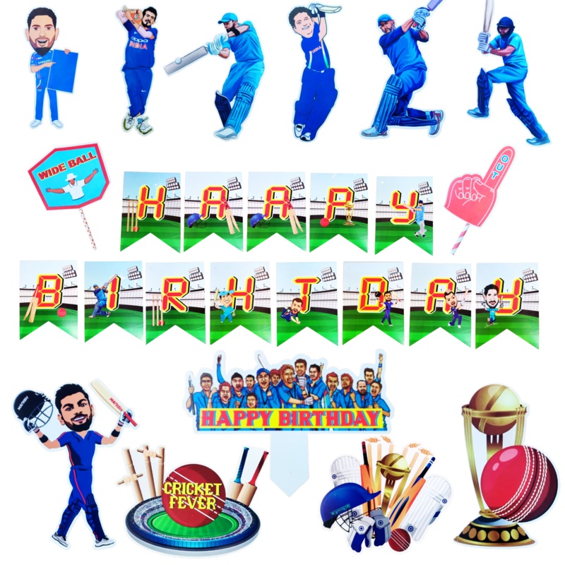 Cricket Theme Birthday Decoration Indian Cricket Team Cutouts Cricket Cake Topper Props Sports Theme Happy Birthday Decoration Items