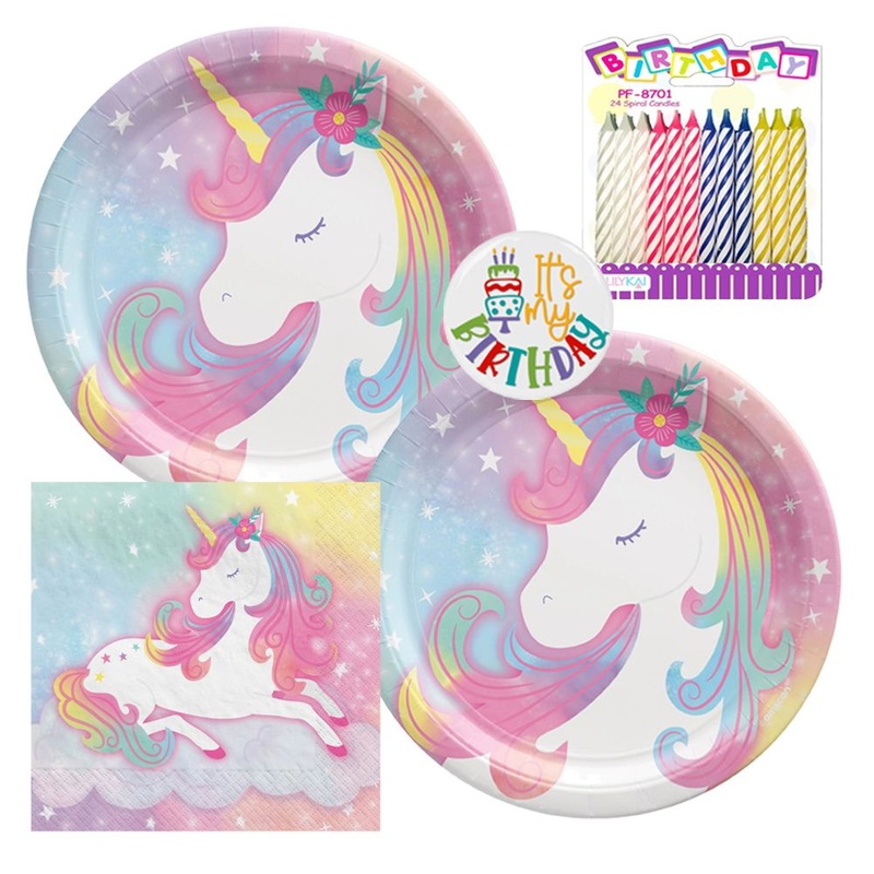 Enchanted Unicorn Tableware Party Kit for Cake (16 Guests)