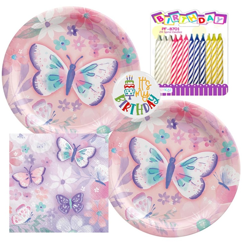 Fluttering Butterflies Tableware Party Kit for Cake (16 Guests)