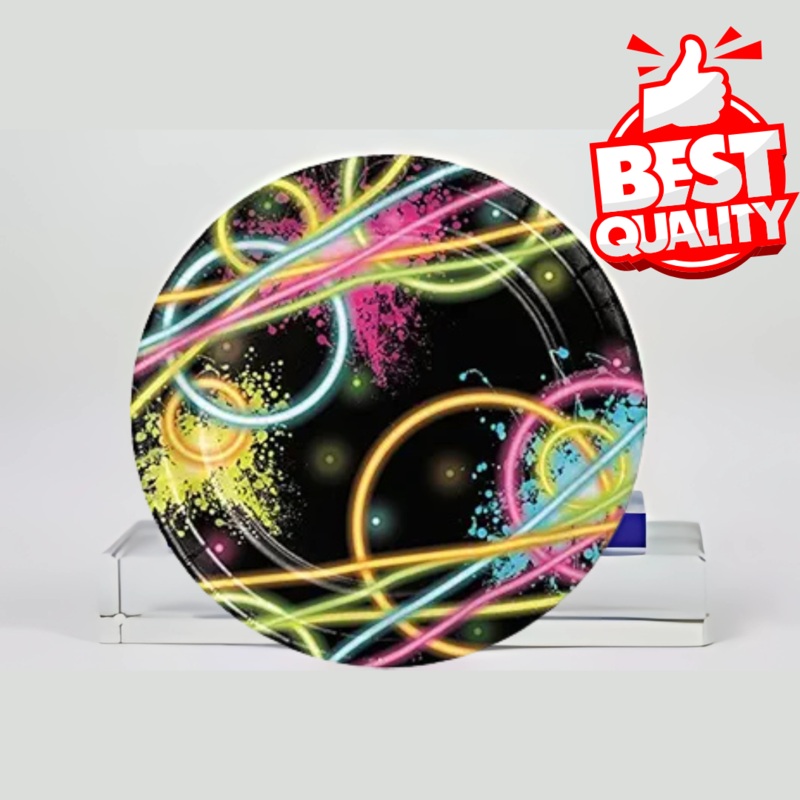 Glow In The Dark Theme Party Cake/Starters Plates - 7 inches - 8PC