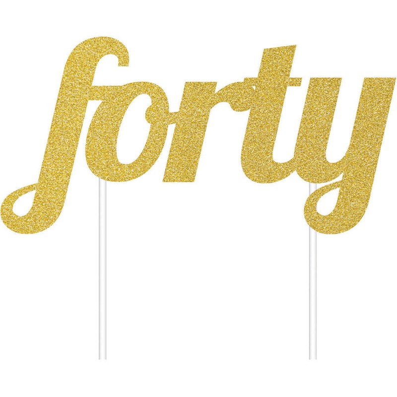 Gold Glitter Forty Cake Topper