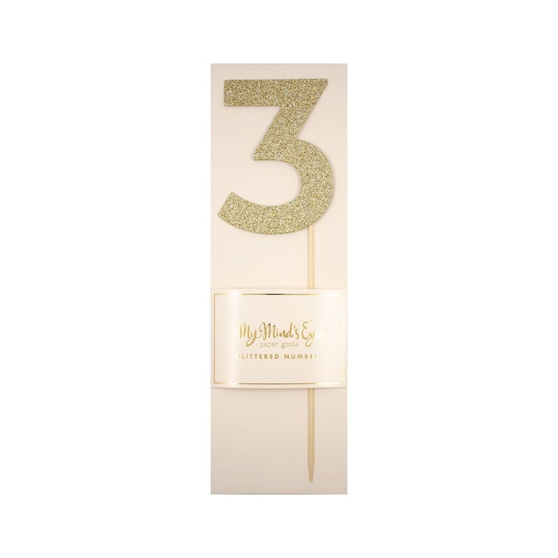 Gold Glitter Number Cake Topper Party Pick No. 3