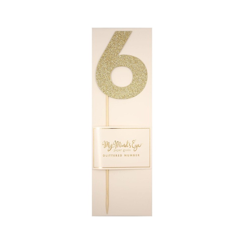Gold Glitter Number Cake Topper Party Pick No. 6, 9" | 1ct