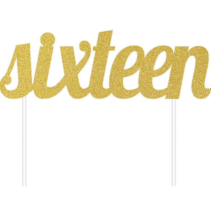 Gold Glitter Sixteen Cake Topper