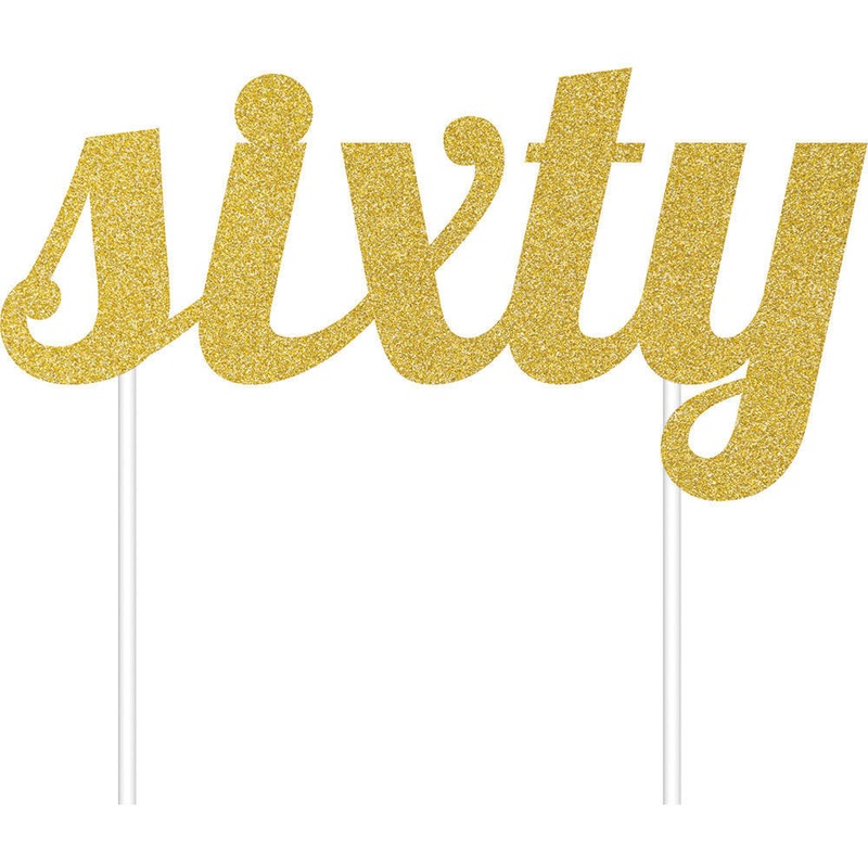 Gold Glitter Sixty Cake Topper