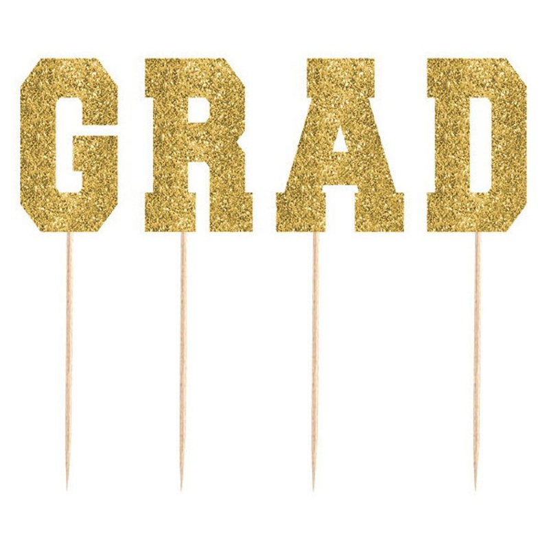 Gold Grad Cake Picks (4ct)