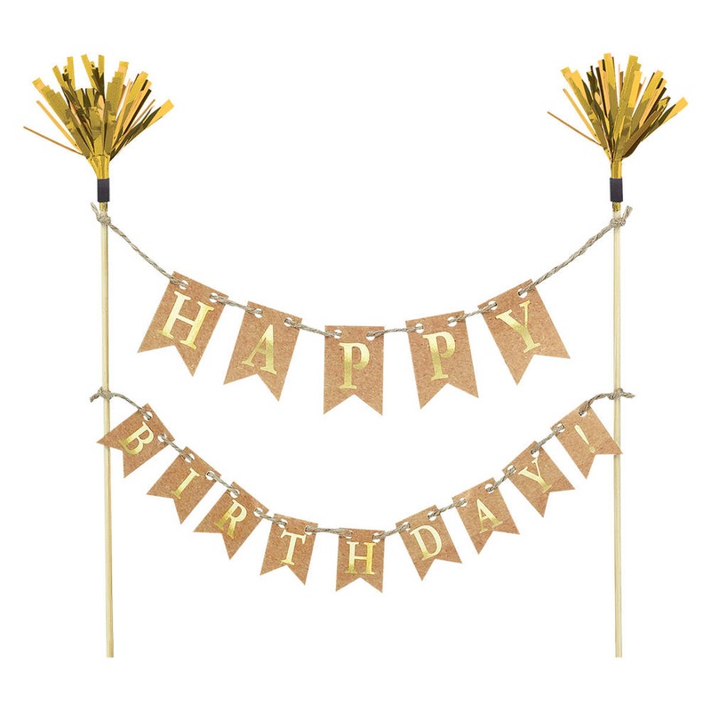Gold Happy Birthday Cake Pick