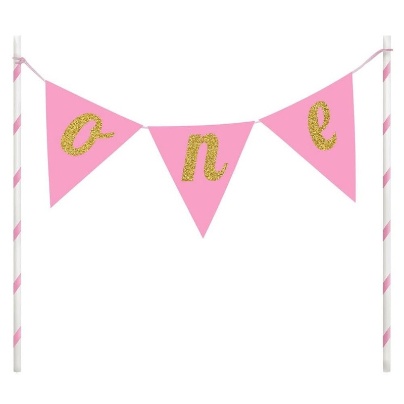 Pink One Pennant Cake Topper