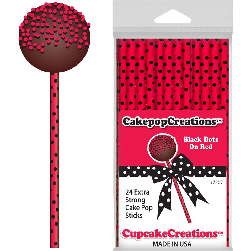 Red with Black Dots Cake Pop Sticks