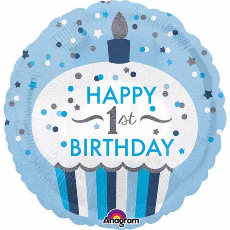 1st Birthday Blue Cupcake 18" Foil Balloon