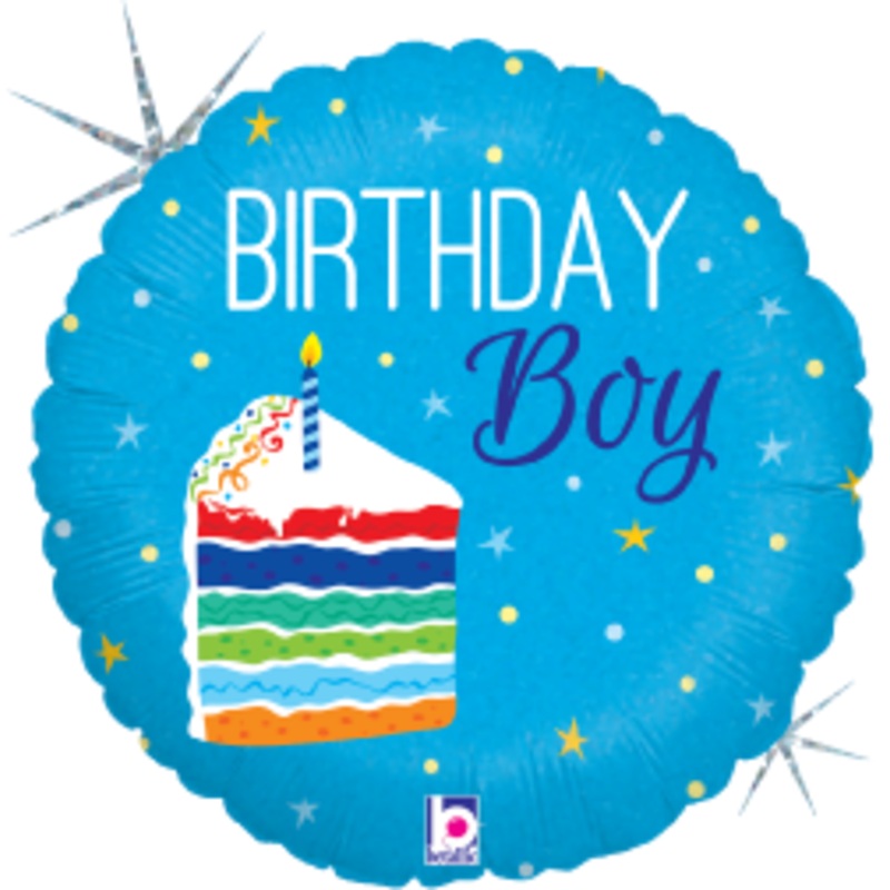 Betallic Birthday Cake Boy 18 inch Holographic Balloon Packaged 1ct