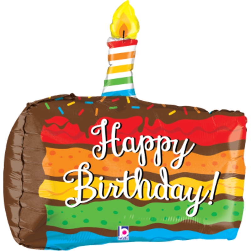Betallic Dimensionals Rainbow Birthday Cake 20 inch Multi-Sided Shaped Foil Balloon Packaged (D3) 1ct
