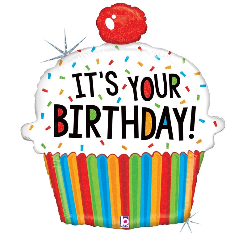 Betallic It's Your Birthday Cupcake 24 inch Holographic Shaped Foil Balloon 1ct