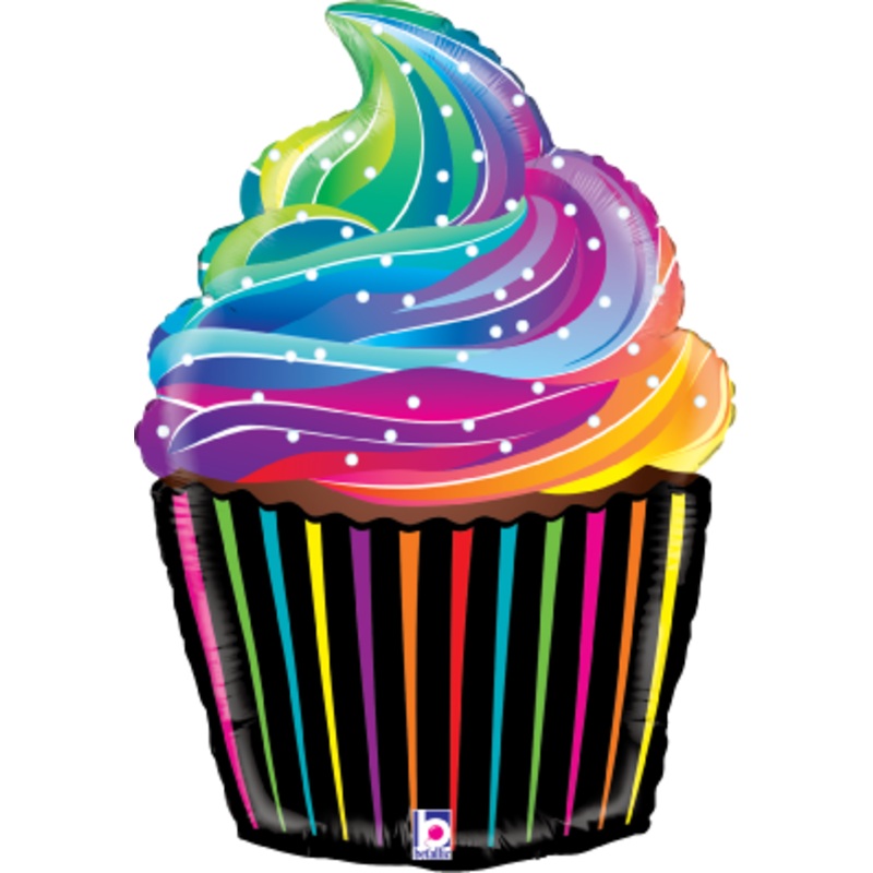 Betallic Rainbow Cupcake 22 inch Shaped Foil Balloon Packaged 1ct