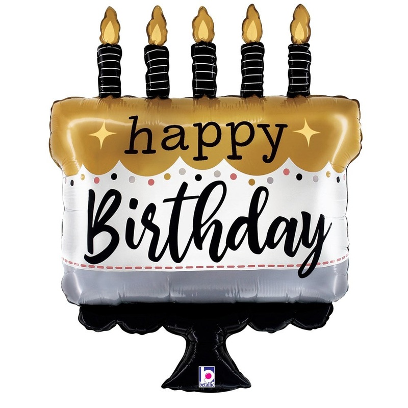 Betallic Satin Metallic Birthday Cake 28 inch Shaped Foil Balloon 1ct