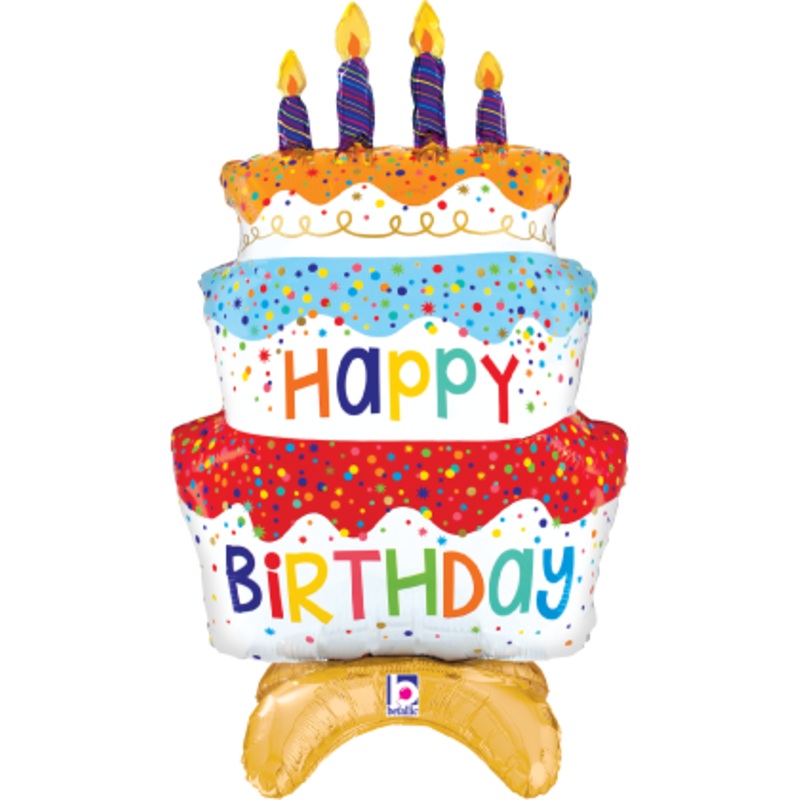 Betallic Standups Birthday Cake 29 inch Air Filled Shaped Foil Balloon packed w/straw 1ct