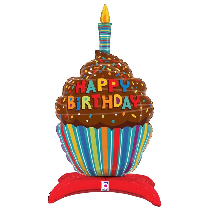 Betallic StandUps Birthday Cupcake 31 inch Air Filled Foil Balloon packed with straw