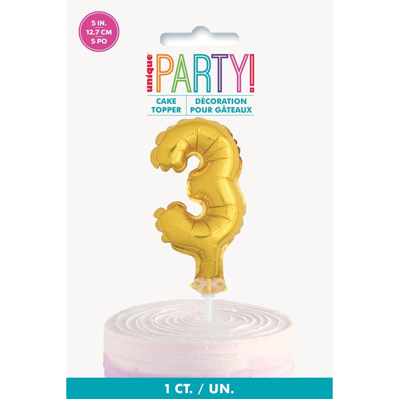 Gold Foil Number 3 Balloon 5 inch Cake Topper