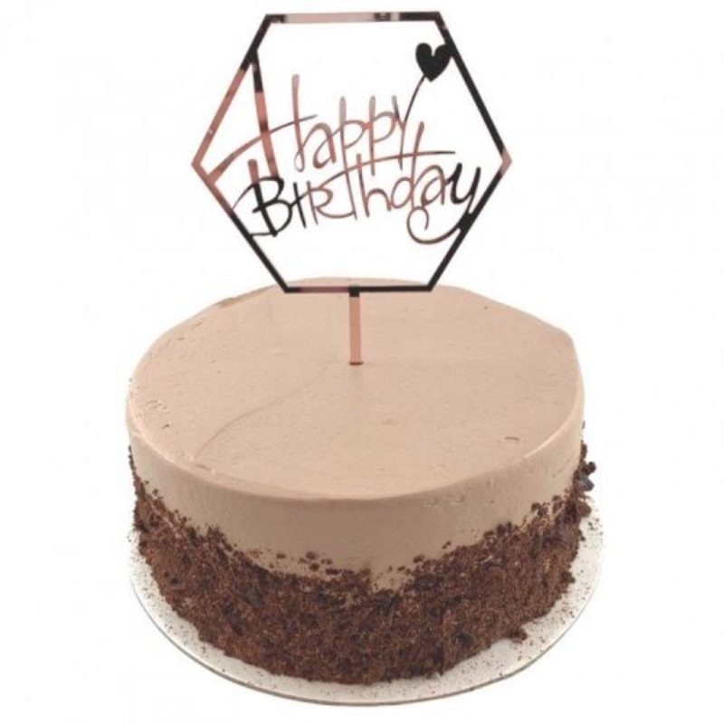 Happy Birthday Hex Rose Gold Acrylic Cake Topper