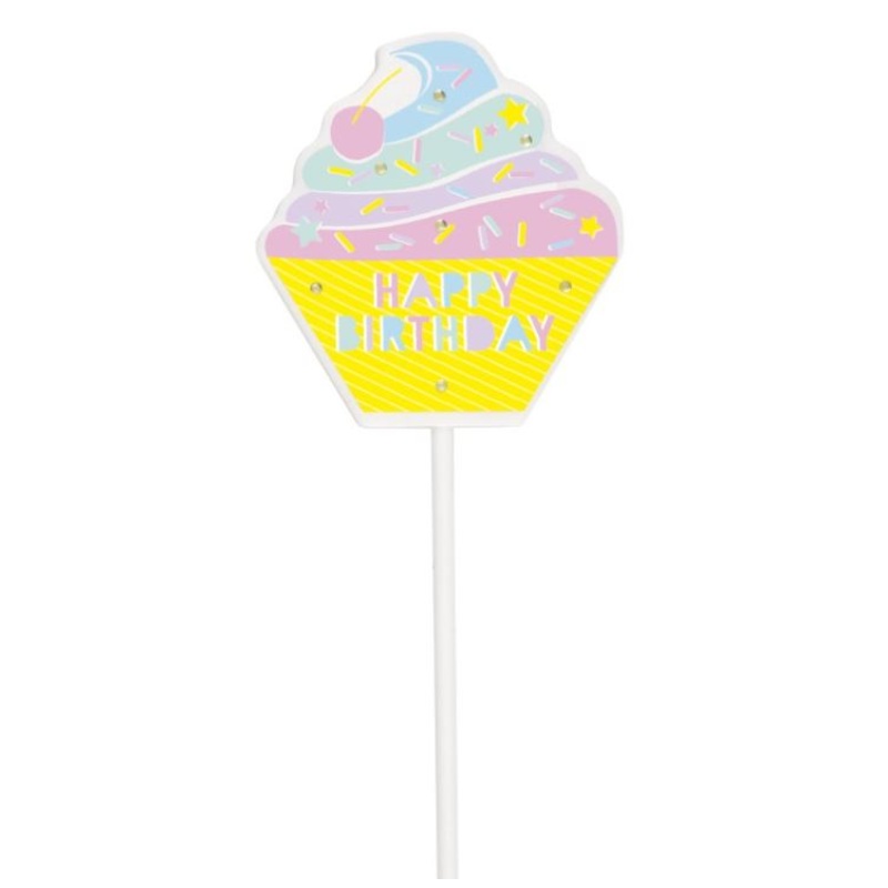LED Cupcake "Happy Birthday" Plastic Cake Topper