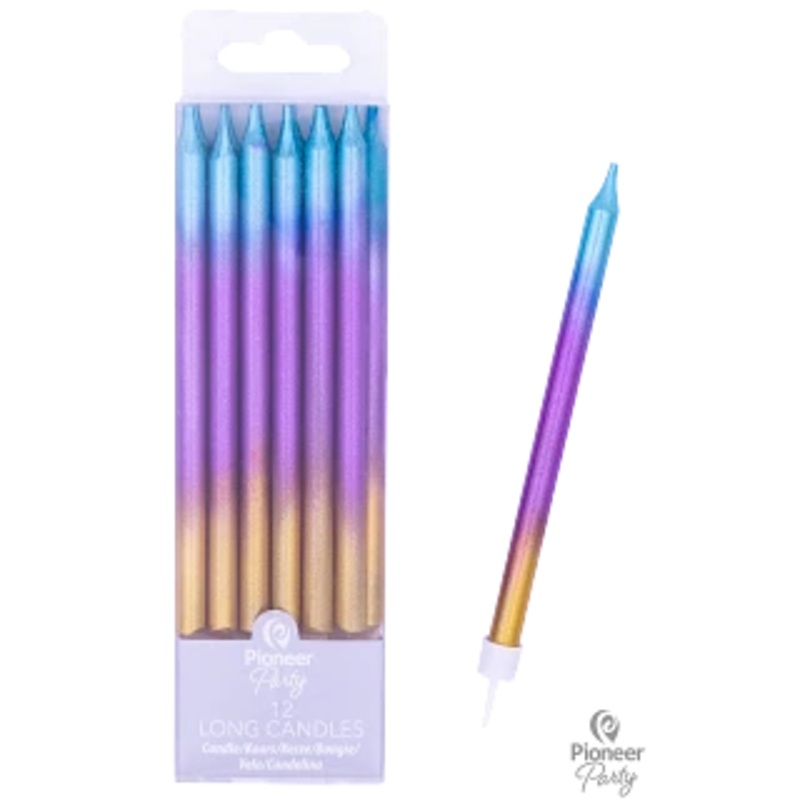 Ombr Cake Candles With Holders - Rainbow