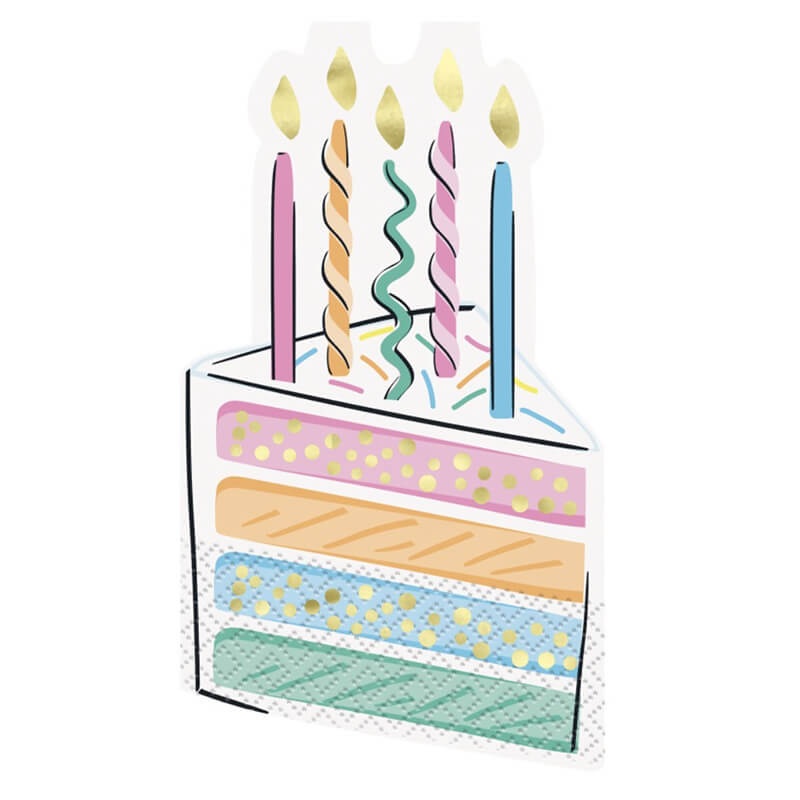 Rainbow Birthday Sweets Cake-Shaped Guest Napkins 16c