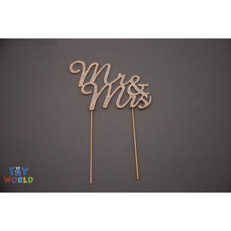 Rhinestone Cake Topper Mrand Mrs 4.5inWx3.5inH Gold