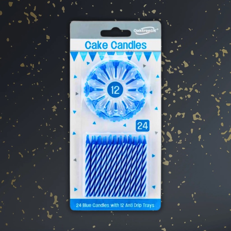 24 Blue Spiral Cake Candles with 12 Holders  Party Cake Essentials