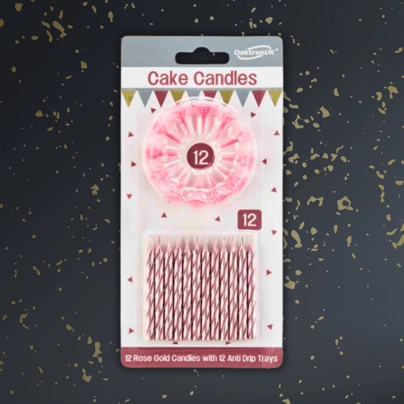 24 Metallic Rose Gold Spiral Cake Candles with 12 Holders  Elegant Party Essentials