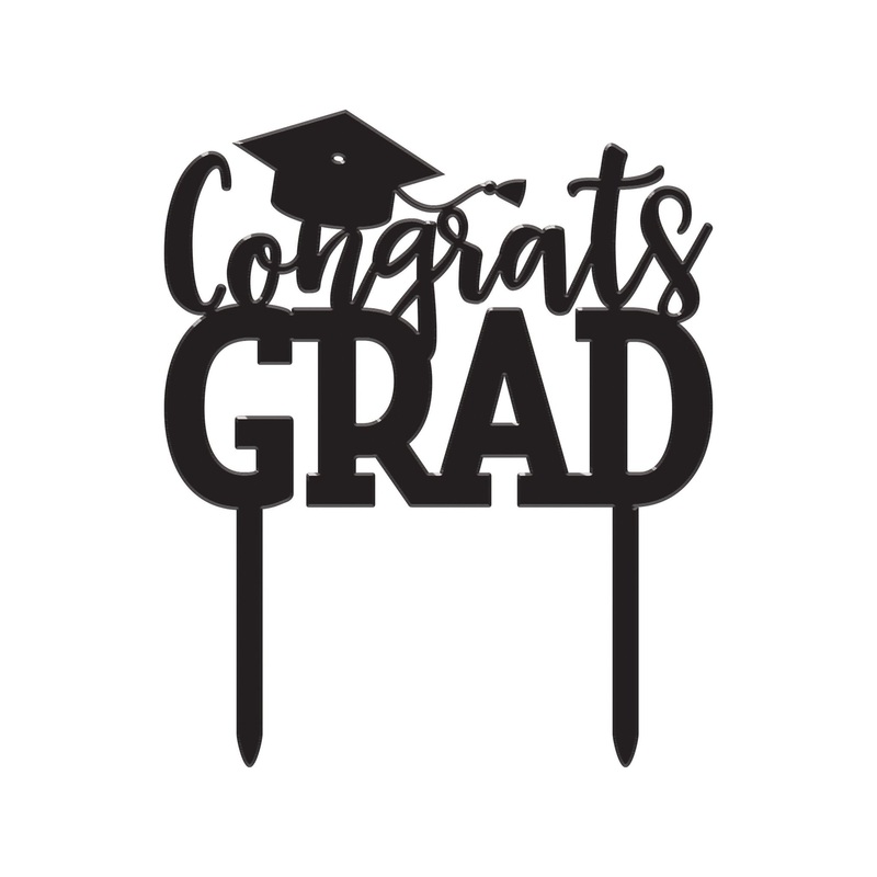 Black "Congrats Grad" Graduation Cake Topper