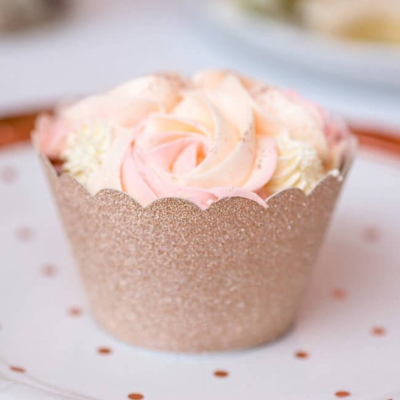 Cupcake Wrappers in Rose Gold Glitter