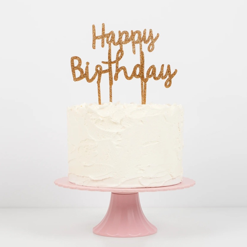 Gold Glitter Happy Birthday  Acrylic Cake Toppers