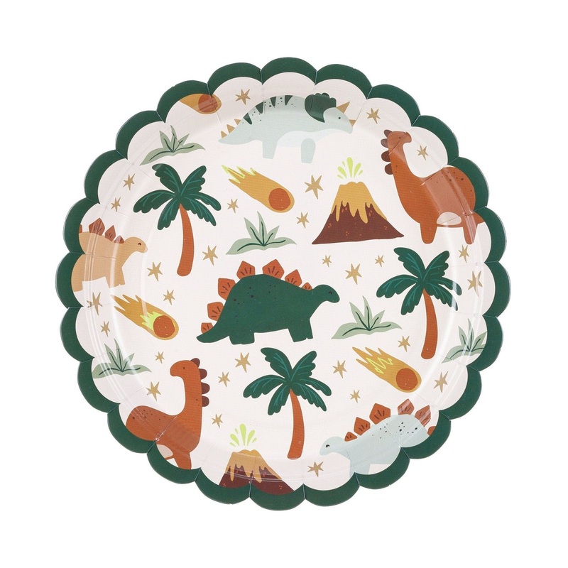 Green & Brown Scalloped Dinosaur Paper Cake Plates
