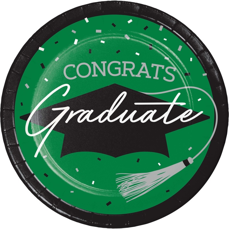 Green Graduation Paper Cake Plates 18ct
