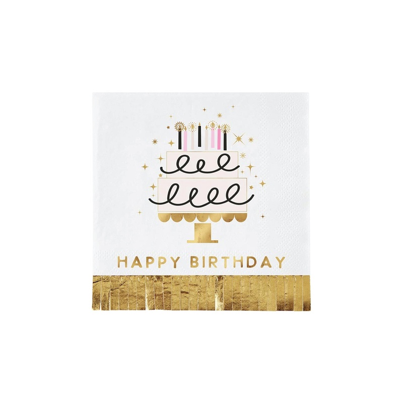 Happy Birthday Cake Fringed Dessert Napkins 20ct