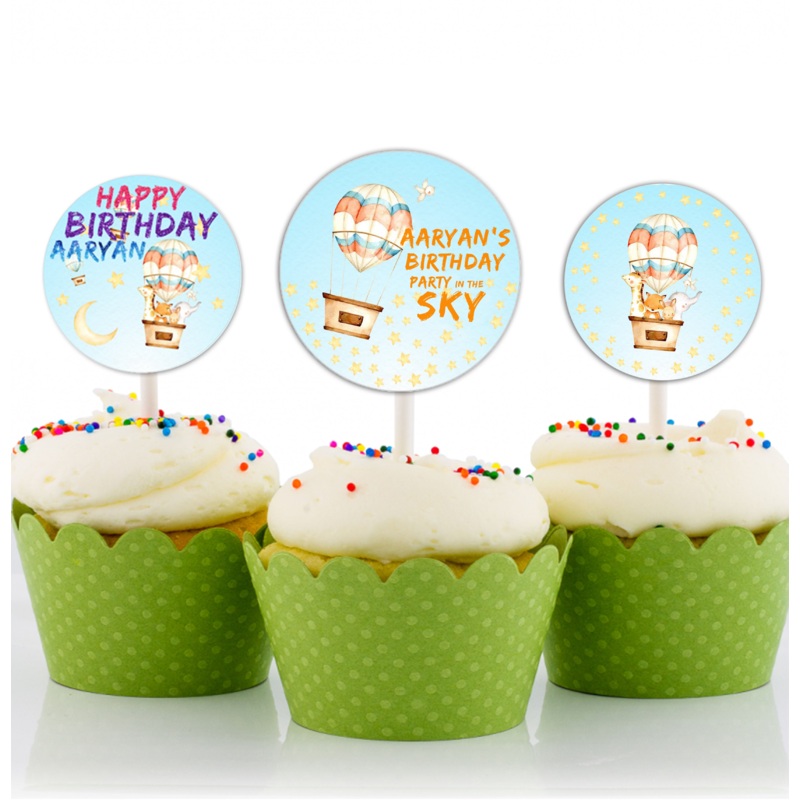 Hot Air Cup Cake Topper Birthday Decoration (Pack Of 12)