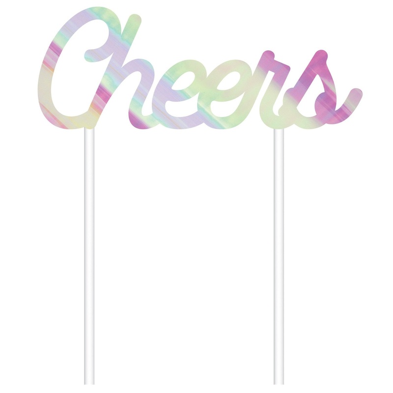 Iridescent "Cheers" Cake Topper