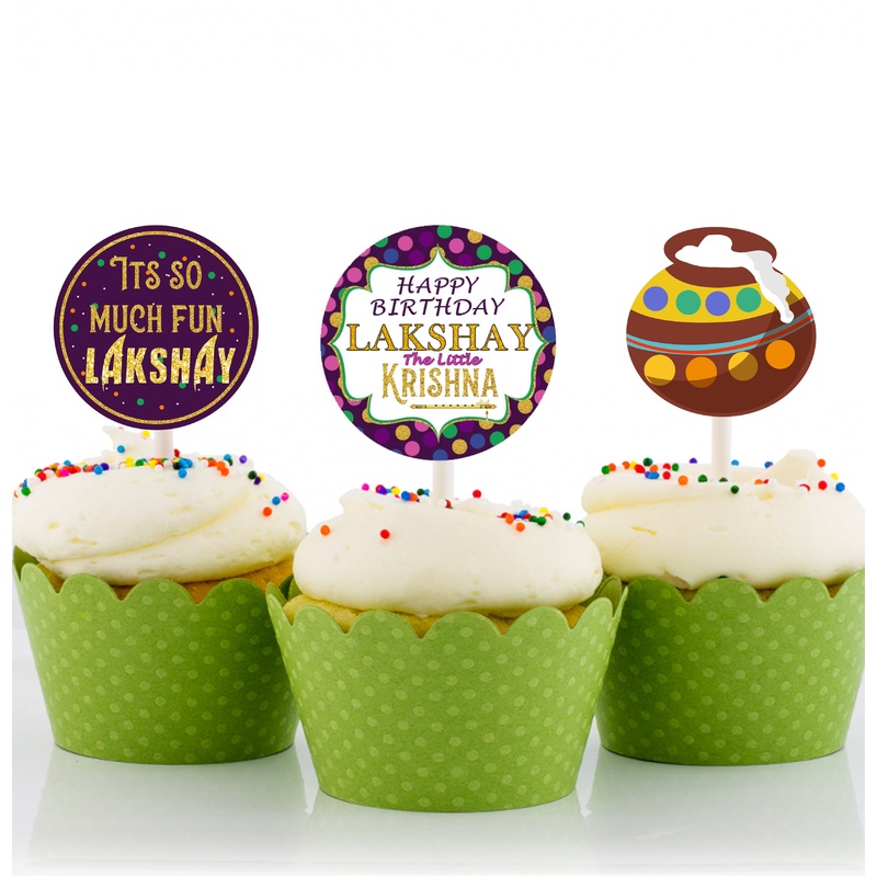 Little Krishna /Janmashtami Theme  - Cup Cake Topper Decoration (Pack Of 12)