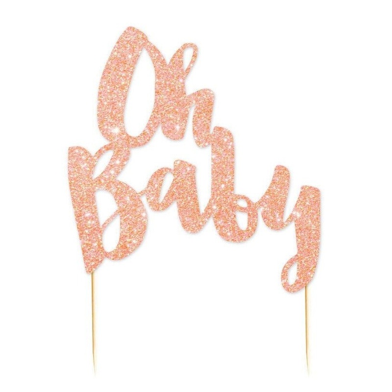 "Oh Baby" Rose Gold Glitter Cake Topper