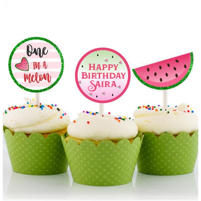 One In A Melon Theme Birthday Party Cupcake Toppers for Decoration