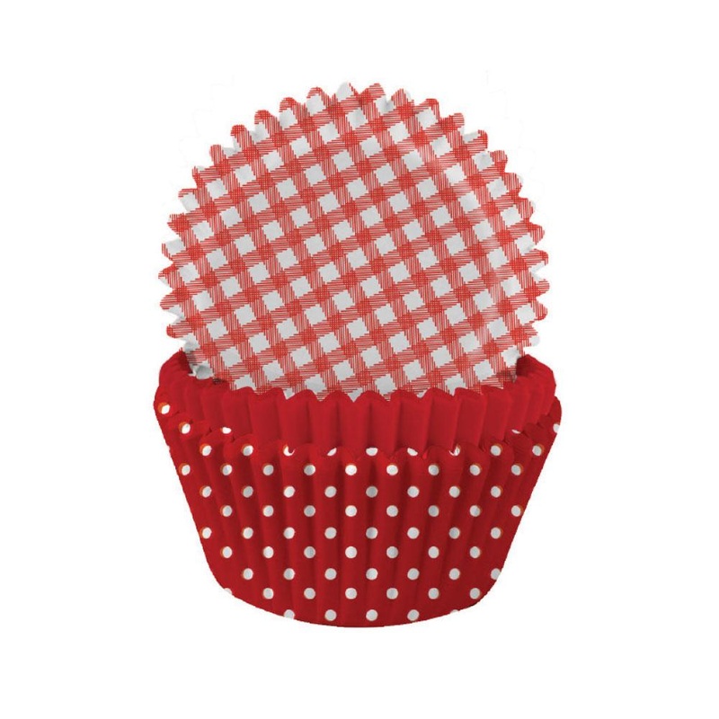 Red Gingham Polka Dot Mix Cupcake Cases