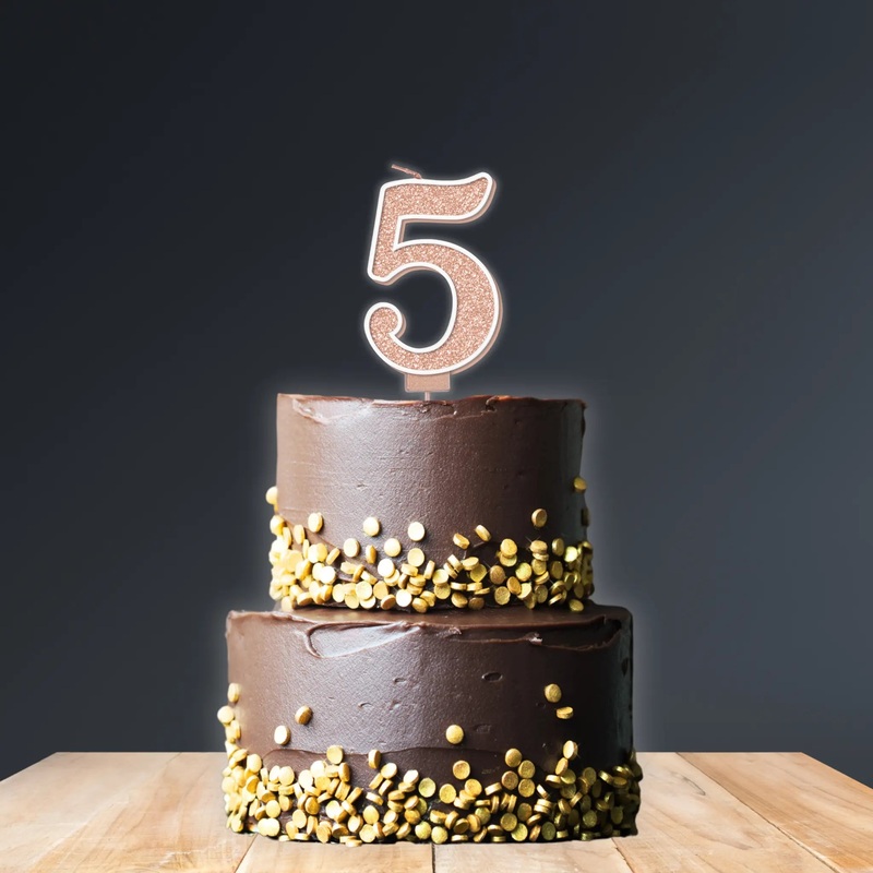 Sparkling Fizz Number 5 Candle  7.5cm Rose Gold Birthday Cake Candle