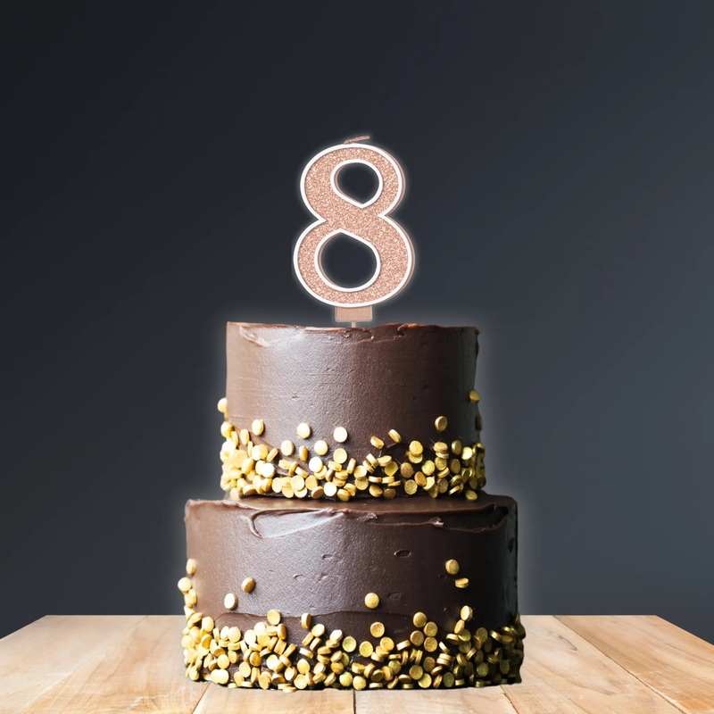 Sparkling Fizz Number 8 Candle  7.5cm Rose Gold Birthday Cake Candle