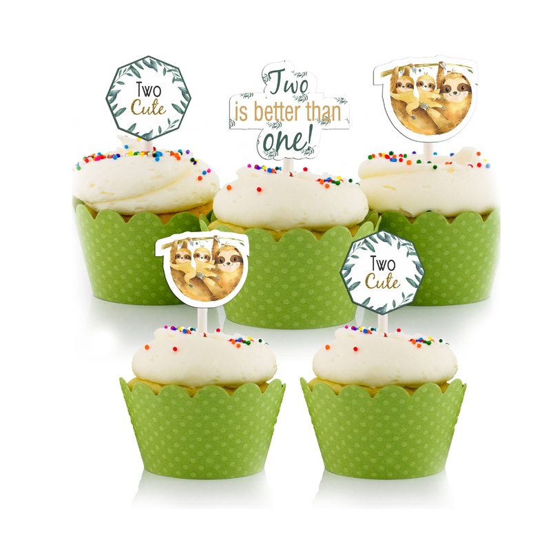 Twins Baby Theme Birthday Party Cupcake Toppers for Decoration