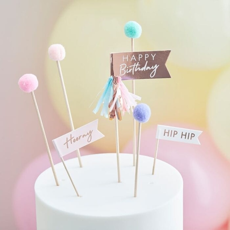 Birthday Pompom Cake Toppers