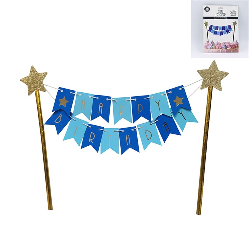 Blue Bunting Happy Birthday Cake Topper