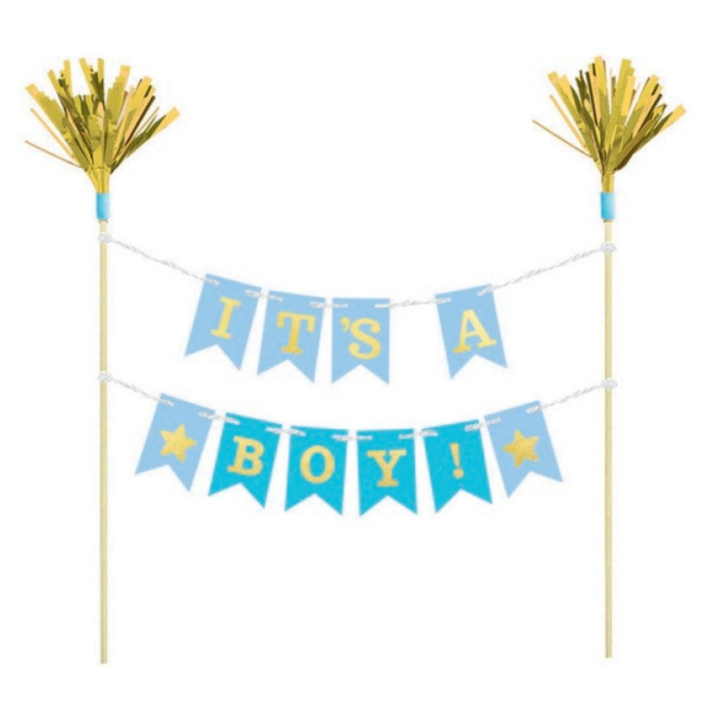 Cake Pick It s a Boy Wood with Paper & Foil