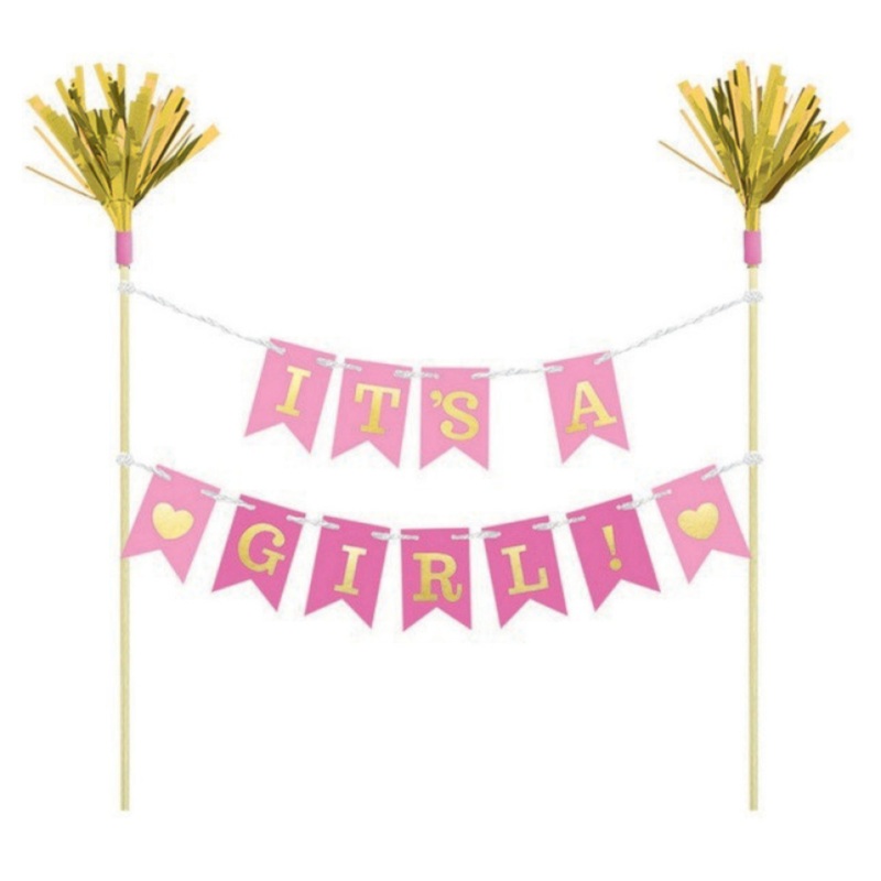 Cake Pick It s a Girl - Wood with Paper & Foil