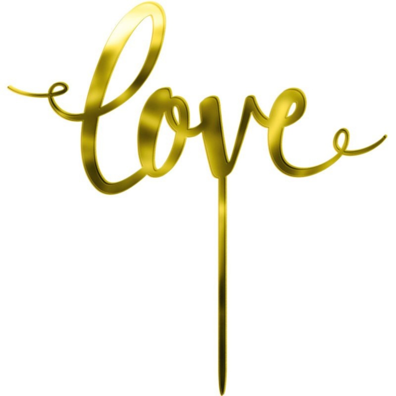 CAKE TOPPER Plastic Cake Topper Love Gold Mirrored (16cm)
